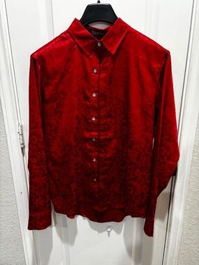 ZEROYAA Men's Luxury Jacquard Satin Long Sleeve Dress Shirt